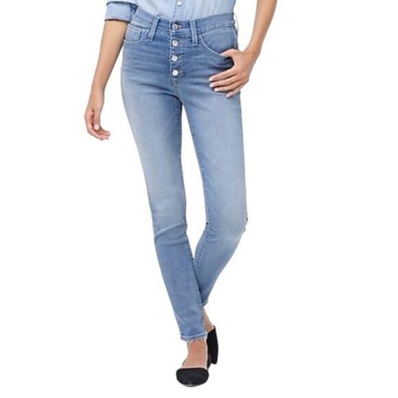 J. Crew High-Rise Skinny Jeans Size 27 Light Wash Denim Exposed Button Fly - Picture 1 of 13